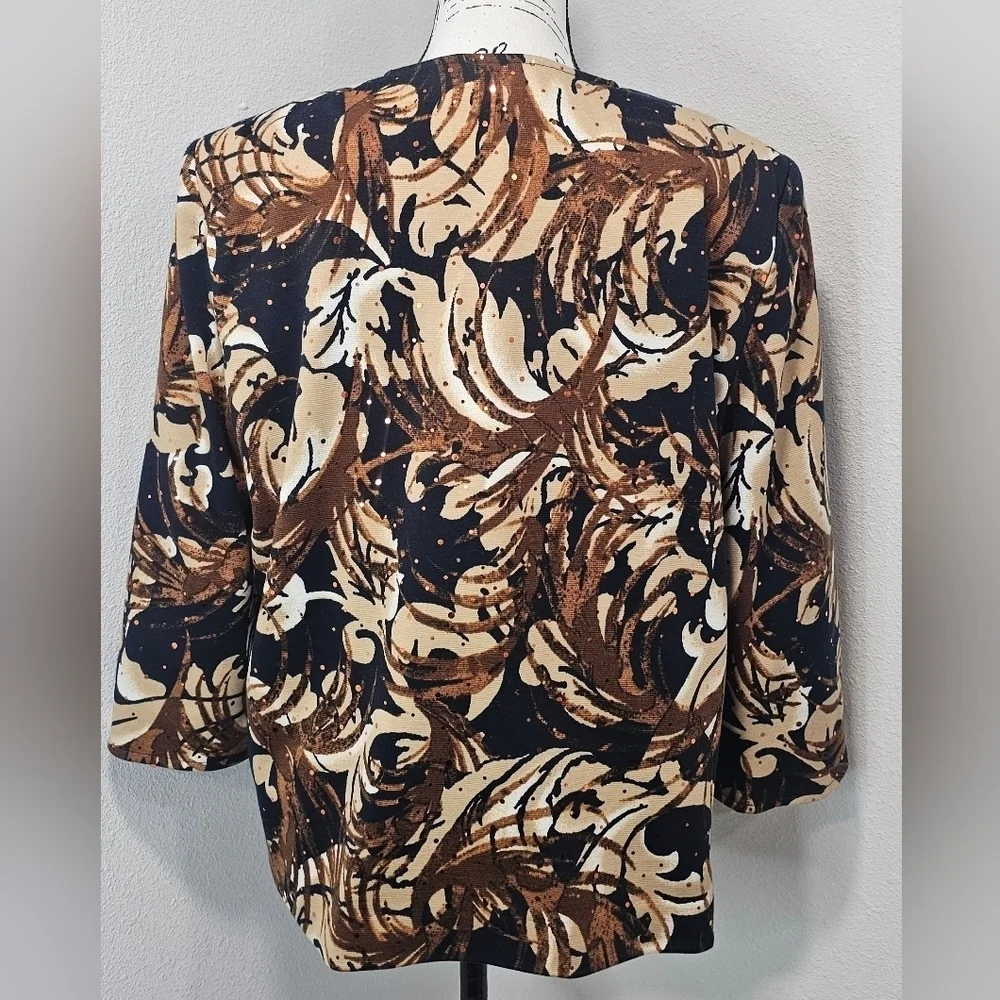 Alfred Dunner Women’s Floral Open Front Blazer Jacket Size 14P Blue Brown Tan
